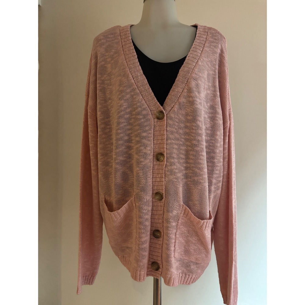 Ann Lane Boutique Pink Oversized Knit Open Front Cardigan Sweater XL NWT